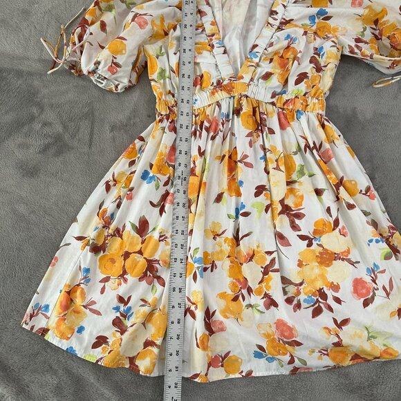 Abercrombie & Fitch Floral Babydoll Puffed Sleeve Dress LARGE White Yellow - Picture 4 of 7